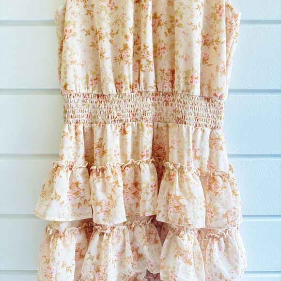 1. STATE Women's Floral Smocked Sleeveless Mock Neck Tiered Mini Dress Small - Picture 5 of 12